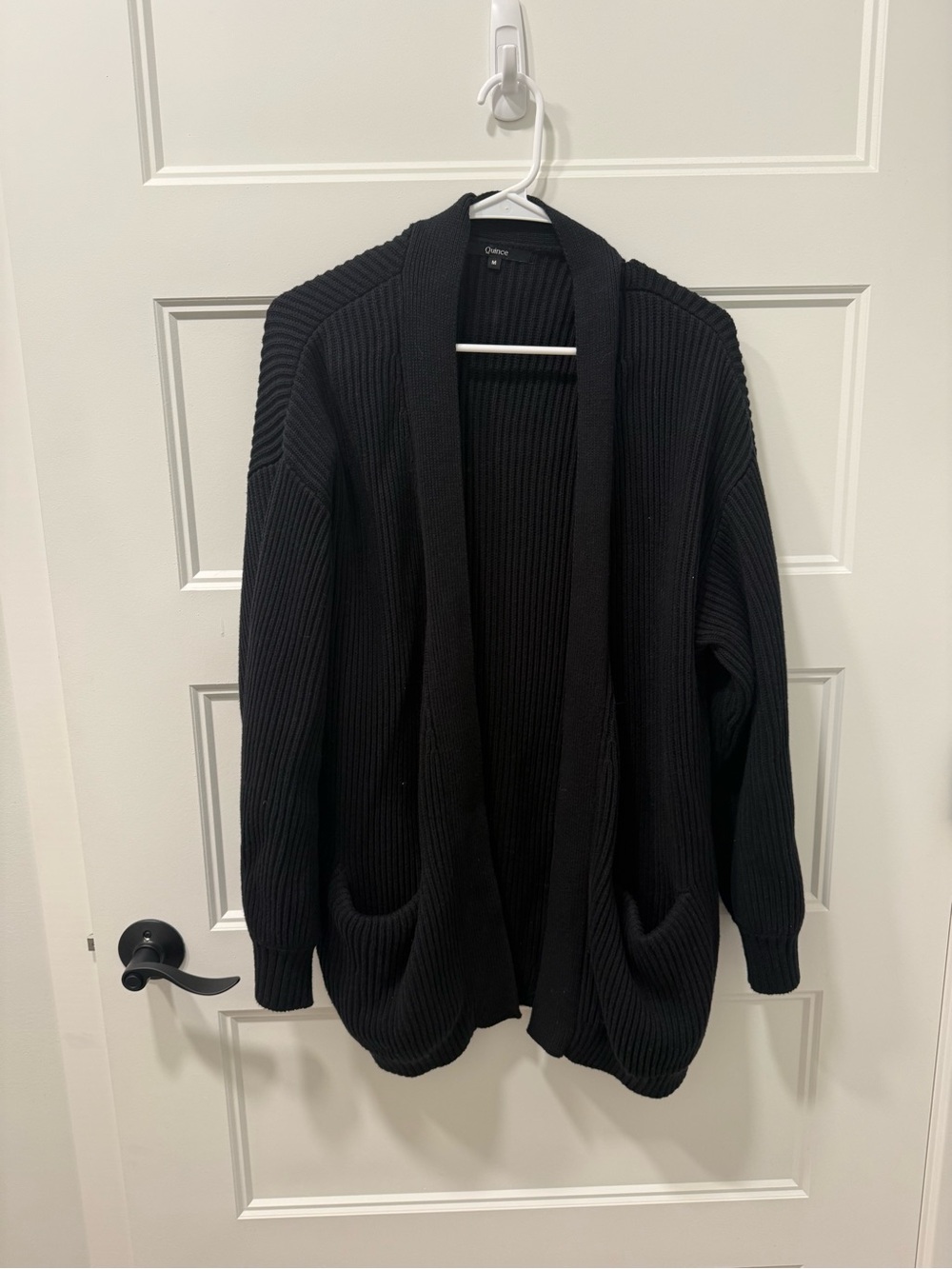 Quince Black Ribbed Open-Front Cardigan